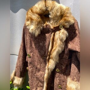 Vintage Baby Phat Brown Gold Faux Fur Women’s Brown Coat Women’s Sz L RARE